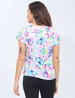 Textured Floral Eyelet design T-Shirt with Cuffed Cap Sleeve by Mandy Evans