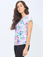 Textured Floral Eyelet design T-Shirt with Cuffed Cap Sleeve by Mandy Evans