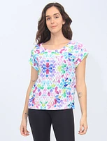 Textured Floral Eyelet design T-Shirt with Cuffed Cap Sleeve by Mandy Evans