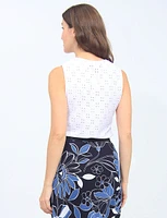 Classic Eyelet Detail Keyhole Neckline SleevelessTop By Mandy Evans