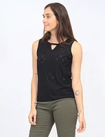 Classic Eyelet Detail Keyhole Neckline SleevelessTop By Mandy Evans