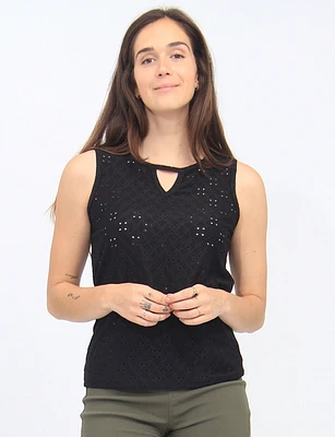 Classic Eyelet Detail Keyhole Neckline SleevelessTop By Mandy Evans