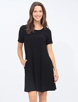 Classic Solid Short Sleeve Round Neck A-line Dress By Amani Couture