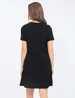 Classic Solid Short Sleeve Round Neck A-line Dress By Amani Couture