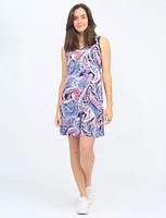 Sleeveless Abstract Print Navy Trim V-neck Dress By Amani Couture