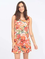 Sleeveless Orange Floral Print Knit V-neck Summer Dress By Amani Couture