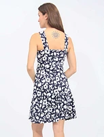 Navy And White Floral Sleeveless Sundress By Amani Couture