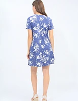 Round Neck A-Line Short Sleeve Stretchy Floral Dress By Amani Couture