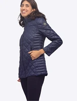 Linda Vegan Diamond Quilted Lightweight Puffer with Detachable Hood by Saki