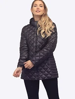 Linda Vegan Diamond Quilted Lightweight Puffer with Detachable Hood by Saki