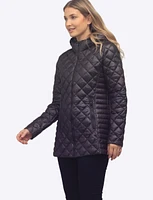 Linda Vegan Diamond Quilted Lightweight Puffer with Detachable Hood by Saki