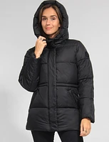 Hooded Vegan Eco-Down Adjustable-Waist Puffer Coat by Point Zero