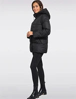 Hooded Vegan Eco-Down Adjustable-Waist Puffer Coat by Point Zero