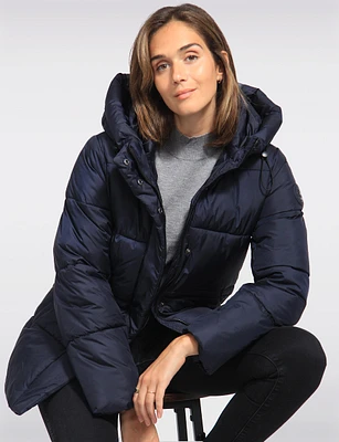 Hooded Vegan Eco-Down Adjustable-Waist Puffer Coat by Point Zero