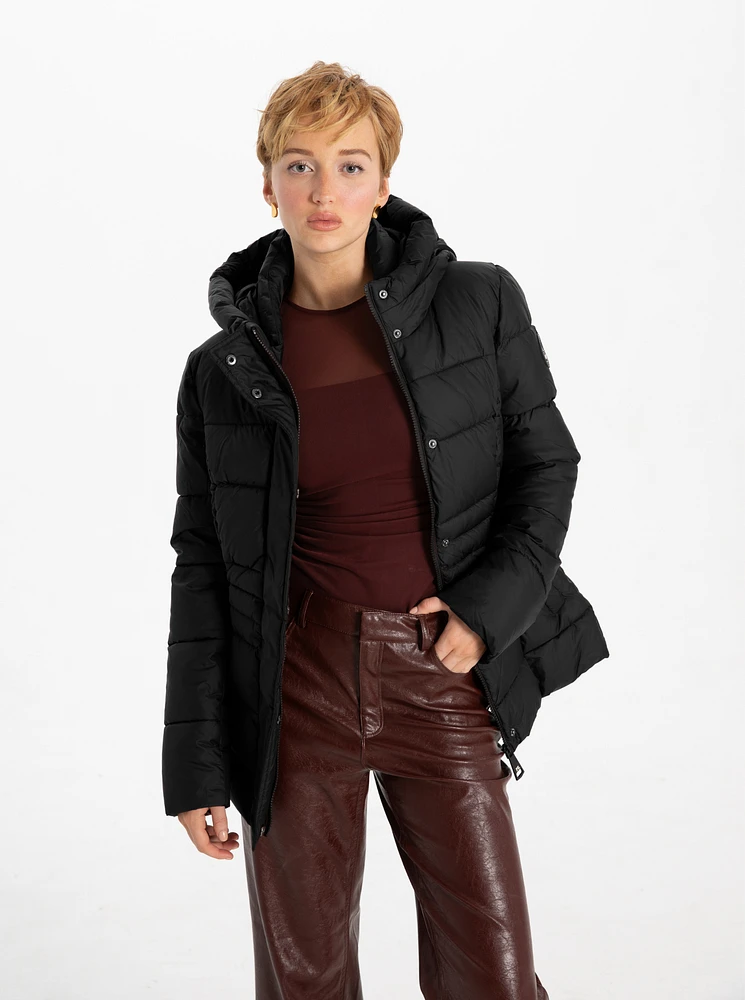 Classic Vegan High Collar Pillow Neck Long Puffer Jacket by Point Zero