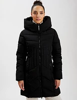 Eco Down Mid-Length Vegan Puffer Coat with Attached Hood by Point Zero