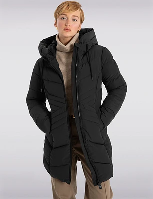 Eco Down Mid-Length Vegan Puffer Coat with Attached Hood by Point Zero