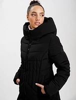 Eco Down Mid-Length Vegan Puffer Coat with Attached Hood by Point Zero