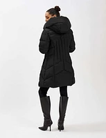 Eco Down Mid-Length Vegan Puffer Coat with Attached Hood by Point Zero