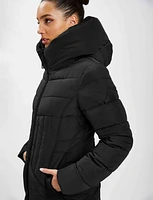 Eco Down Mid-Length Vegan Puffer Coat with Attached Hood by Point Zero