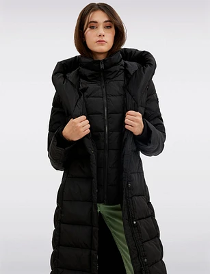 Maxi Vegan Eco Down High Collar Hooded Puffer Coat by Point Zero