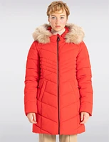 Sustainable Zip-Off Hooded Eco-Down Puffer Jacket Faux Fur Trim  by Point Zero