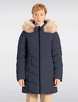 Sustainable Zip-Off Hooded Eco-Down Puffer Jacket Faux Fur Trim  by Point Zero