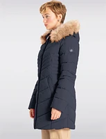 Sustainable Zip-Off Hooded Eco-Down Puffer Jacket Faux Fur Trim  by Point Zero