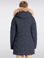 Sustainable Zip-Off Hooded Eco-Down Puffer Jacket Faux Fur Trim  by Point Zero