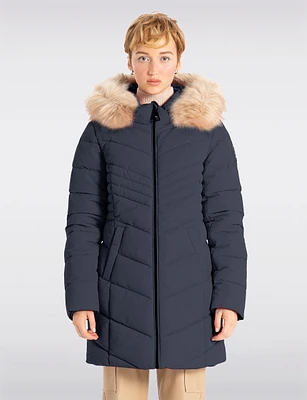 Sustainable Zip-Off Hooded Eco-Down Puffer Jacket Faux Fur Trim  by Point Zero