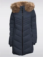 Sustainable Zip-Off Hooded Eco-Down Puffer Jacket Faux Fur Trim  by Point Zero