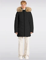 Sustainable Zip-Off Hooded Eco-Down Puffer Jacket Faux Fur Trim  by Point Zero