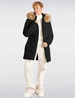 Sustainable Zip-Off Hooded Eco-Down Puffer Jacket Faux Fur Trim  by Point Zero