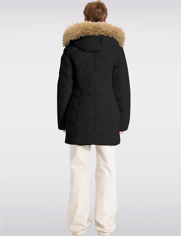 Sustainable Zip-Off Hooded Eco-Down Puffer Jacket Faux Fur Trim  by Point Zero