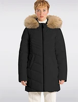 Sustainable Zip-Off Hooded Eco-Down Puffer Jacket Faux Fur Trim  by Point Zero