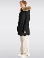 Sustainable Zip-Off Hooded Eco-Down Puffer Jacket Faux Fur Trim  by Point Zero