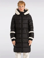 Long Vegan Quilted Parka with Sherpa Accents by Point Zero