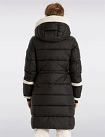 Long Vegan Quilted Parka with Sherpa Accents by Point Zero