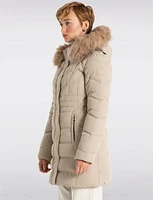 Vegan Long Puffer Jacket with Faux Fur Trim Removable Hood by Point Zero