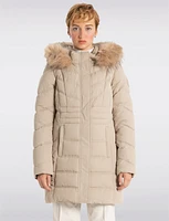 Vegan Long Puffer Jacket with Faux Fur Trim Removable Hood by Point Zero