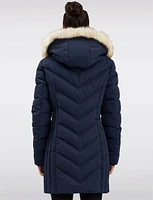 Vegan Long Puffer Jacket with Faux Fur Trim Removable Hood by Point Zero