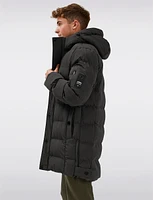 Vegan Long Eco-Down Puffer Jacket with Detachable Padded Hood by Point Zero