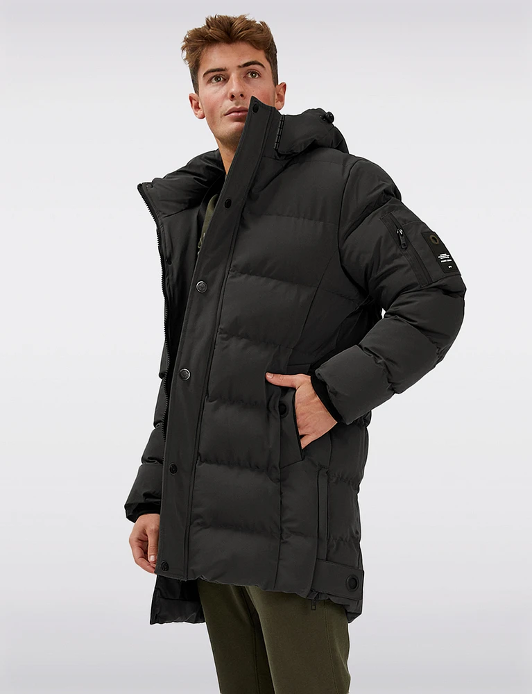 Vegan Long Eco-Down Puffer Jacket with Detachable Padded Hood by Point Zero