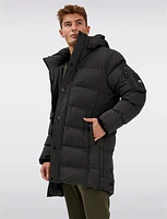 Vegan Long Eco-Down Puffer Jacket with Detachable Padded Hood by Point Zero