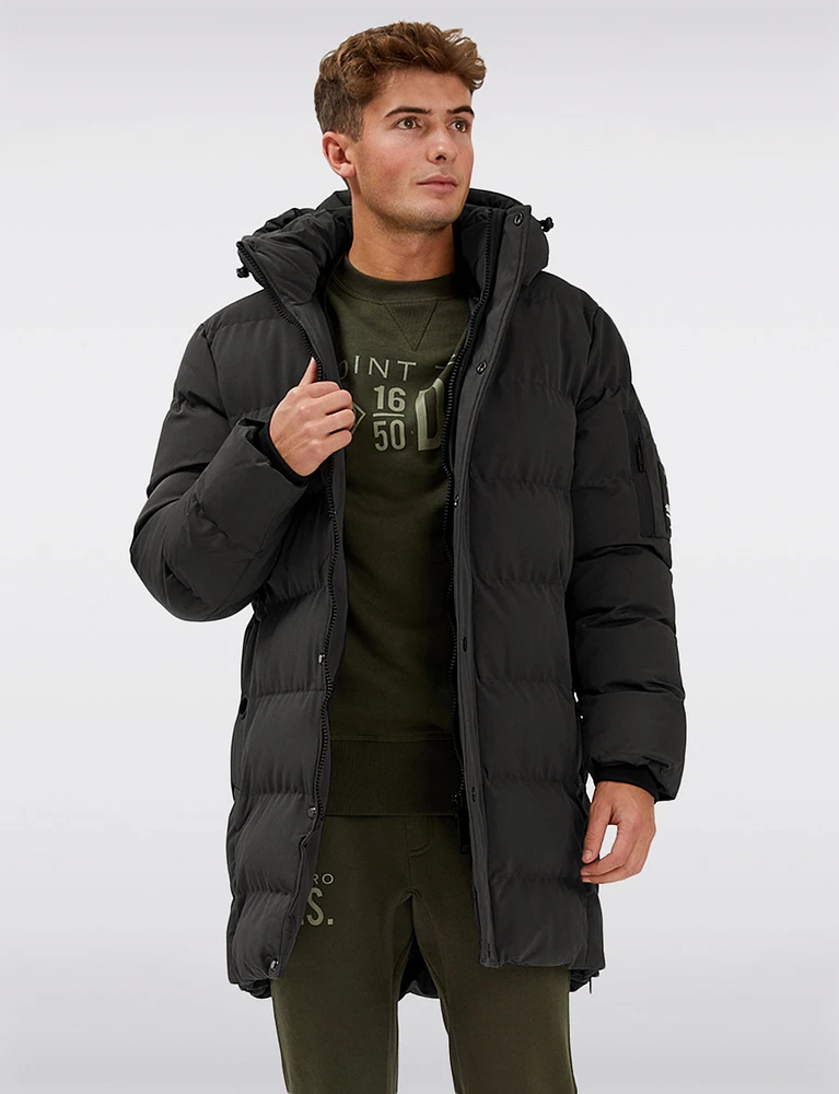 Vegan Long Eco-Down Puffer Jacket with Detachable Padded Hood by Point Zero