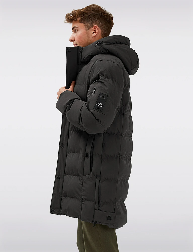 Vegan Long Eco-Down Puffer Jacket with Detachable Padded Hood by Point Zero