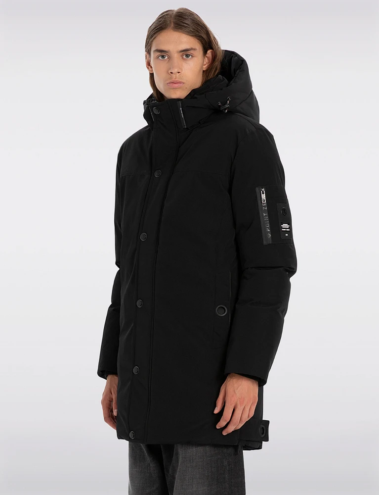 Vegan Eco-Down Long Parka with Detachable Padded Hood by Point Zero