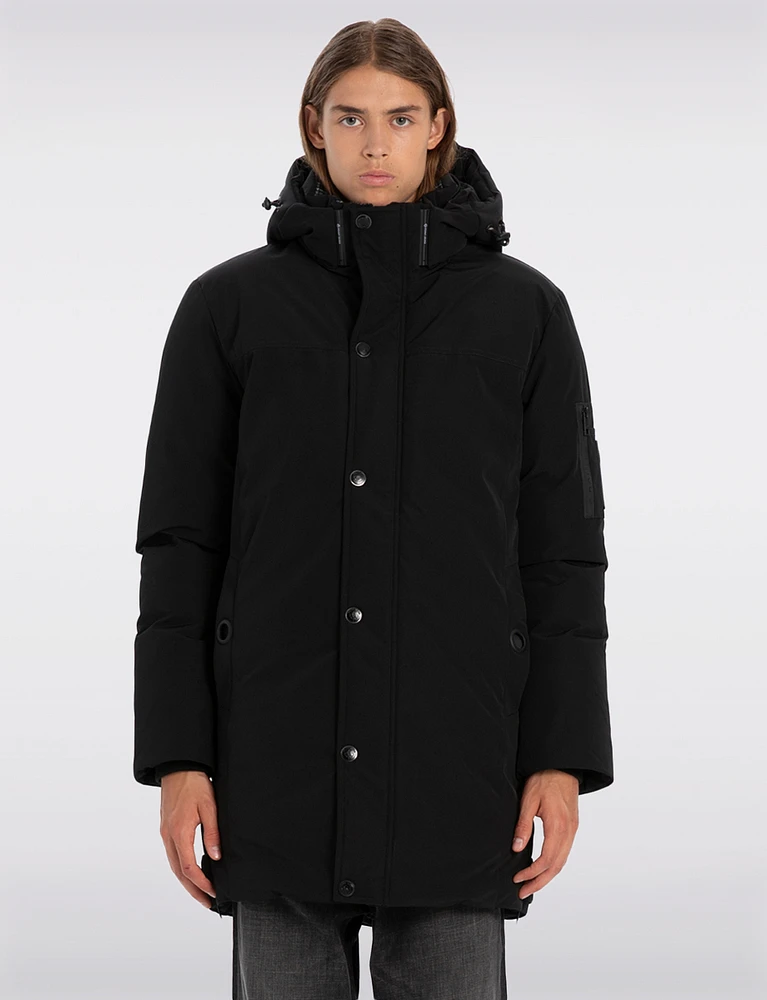 Vegan Eco-Down Long Parka with Detachable Padded Hood by Point Zero