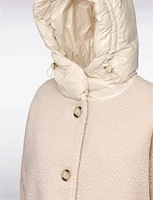 Chic Oversized Bouclé Recycled Down Puffer Hood and Pocket Jacket by Geox