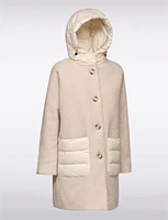 Chic Oversized Bouclé Recycled Down Puffer Hood and Pocket Jacket by Geox